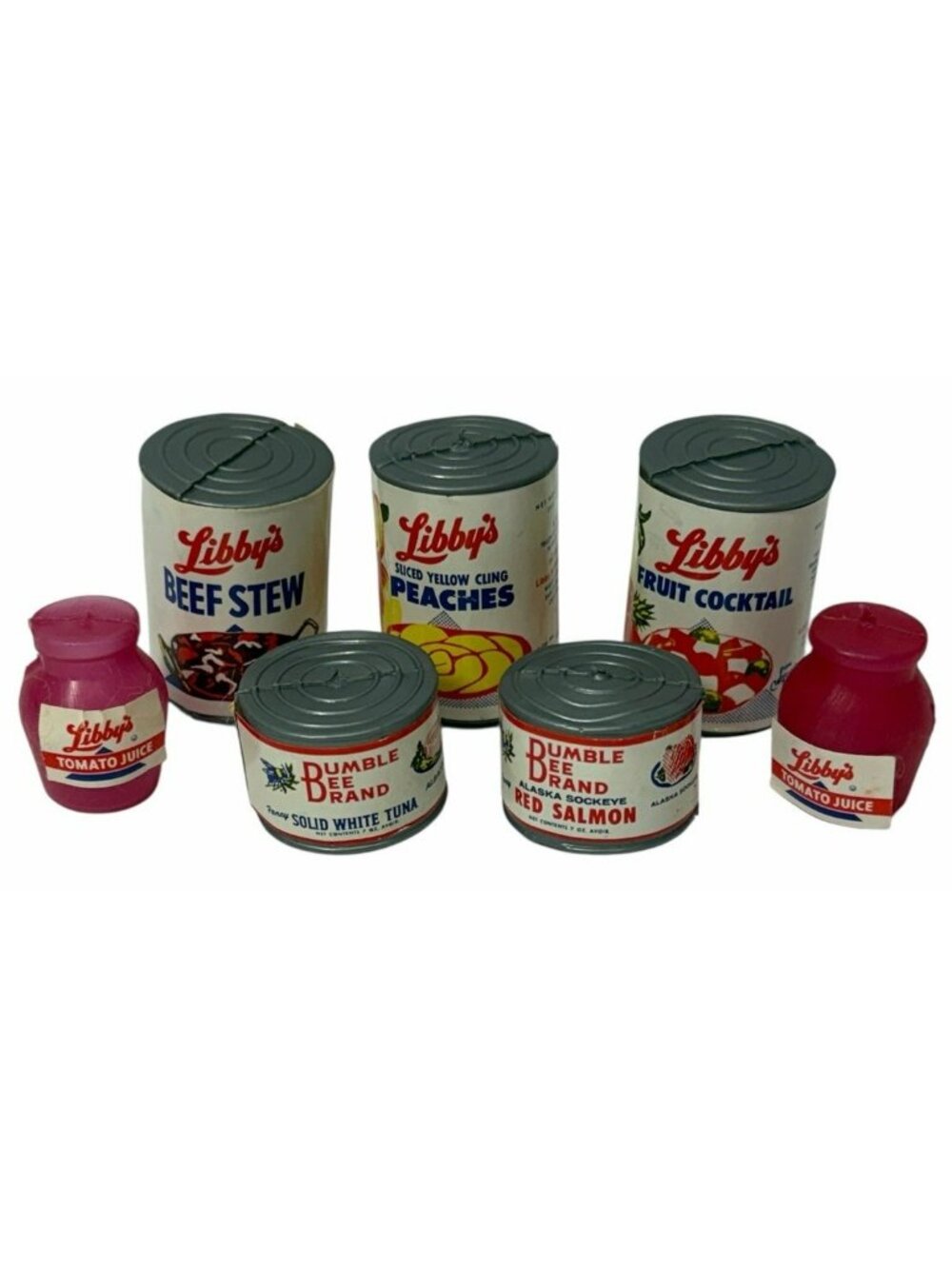 LOT of 7 Vintage Miniature Dollhouse Canned Food Libby's Fruit Bumblebee Tuna